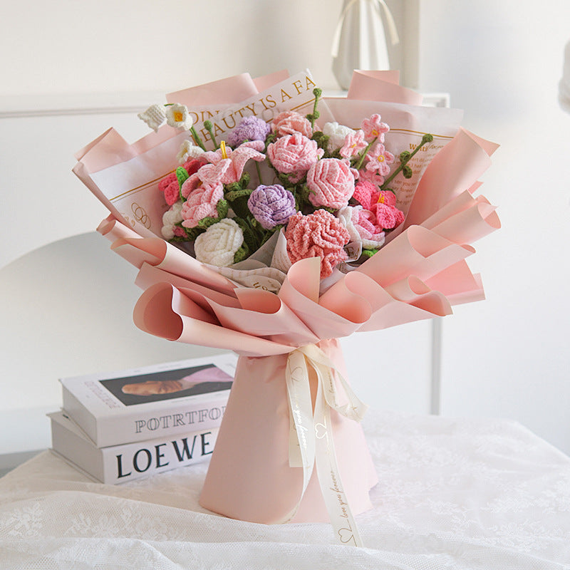 Crimson Whispers – Handmade Flower Bouquet